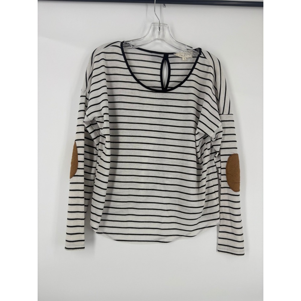 Miss Daisy Striped Long Sleeve Top with Elbow Patches and Bow Back Detail Size L